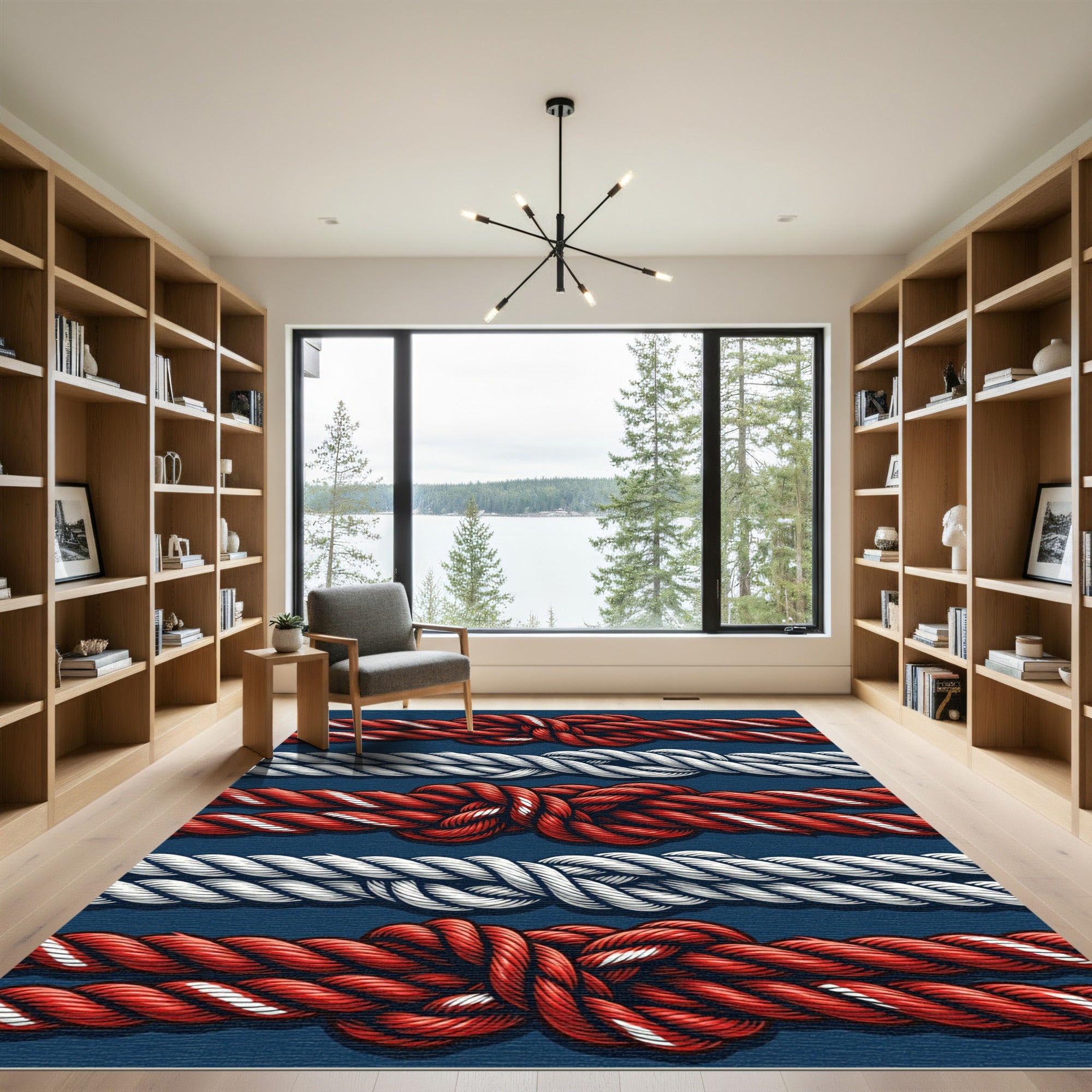 Red White Nautical Knotted Rope Rug