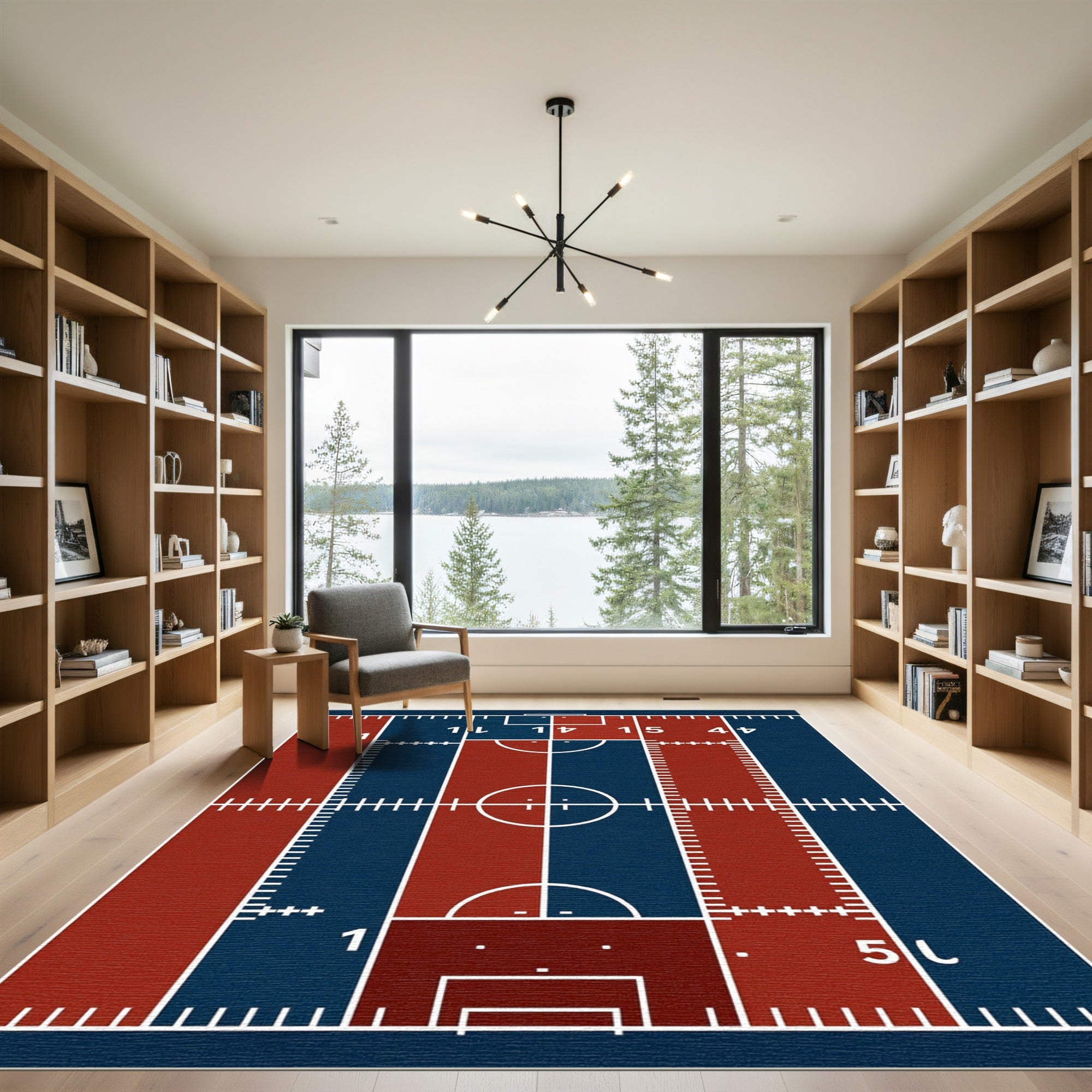 Modern Crimson and Navy Athletic Field Rug