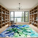 Blue and Green Abstract Ink Splash Rug