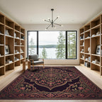 Ornate Burgundy Floral Medallion Tapestry Rug