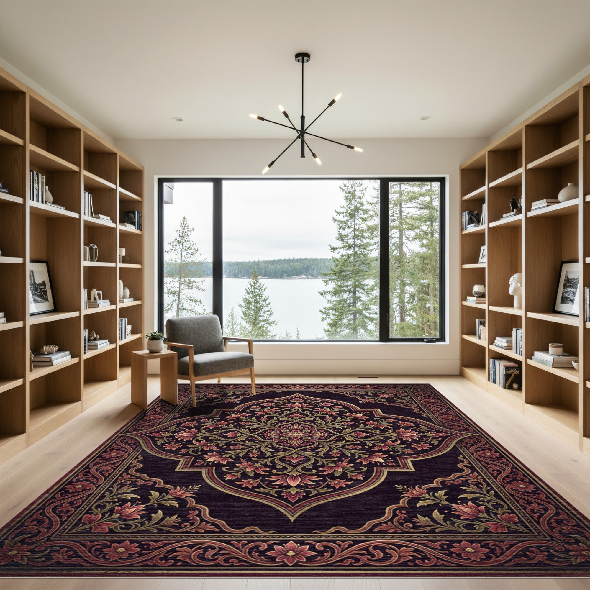 Ornate Burgundy Floral Medallion Tapestry Rug