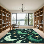 Whimsical Green Crescent Moon Stars Rug