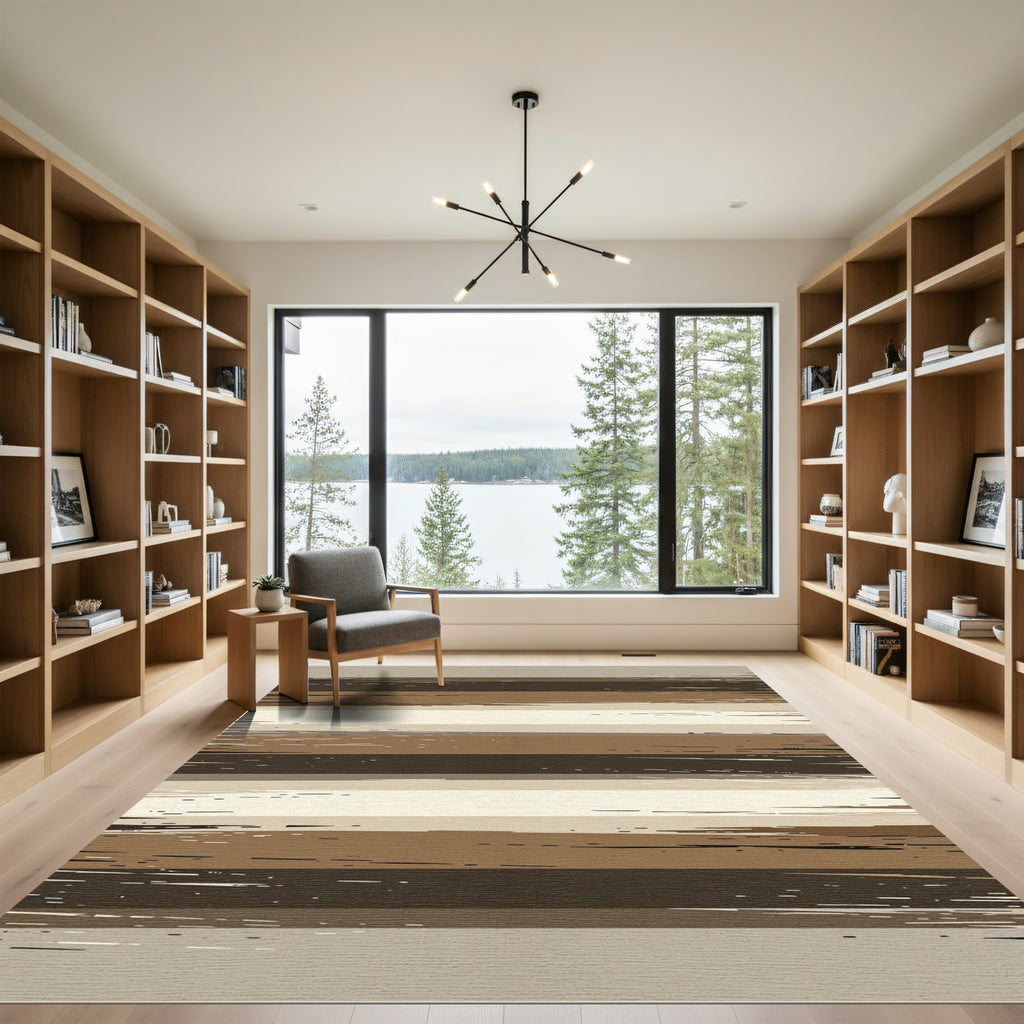 Earthy Brown Abstract Horizontal Striped Rug