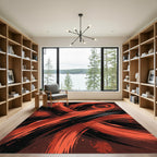 Crimson Swirl Abstract Brushstroke Rug