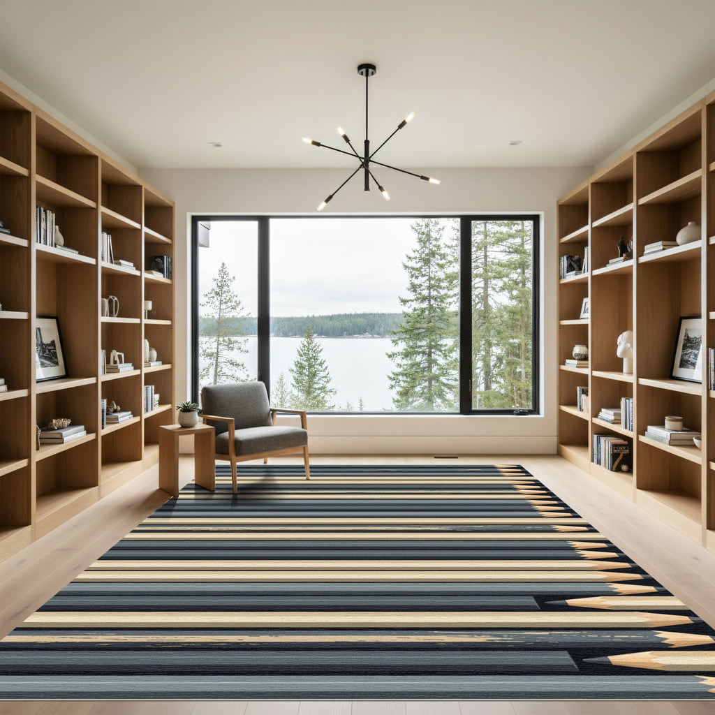 Minimalist Graphite and Cream Striped Rug