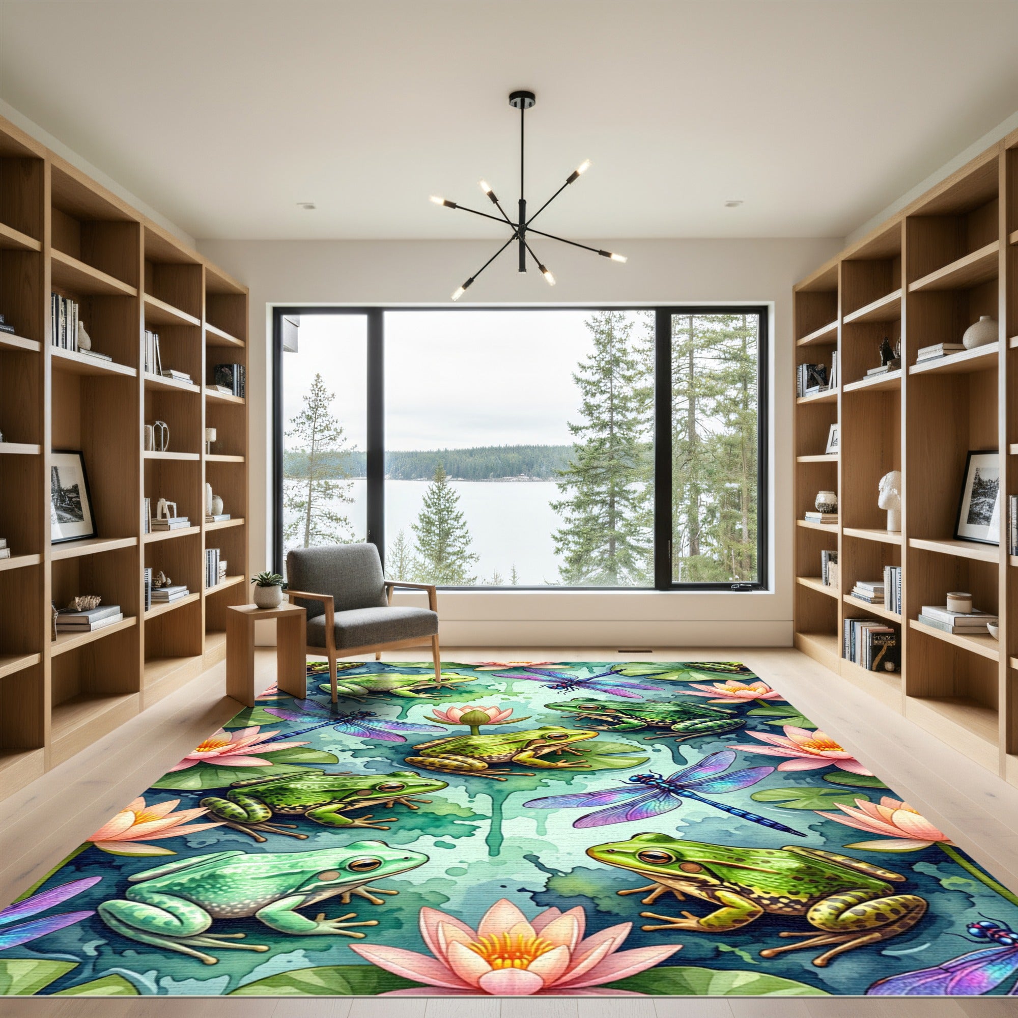 Whimsical Pond Frogs and Dragonflies Rug