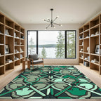 Intricate Green Arabesque Lattice Rug
