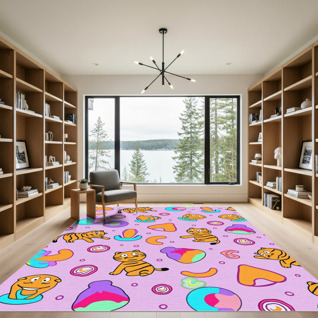 Playful Orange Tiger Abstract Shapes Rug