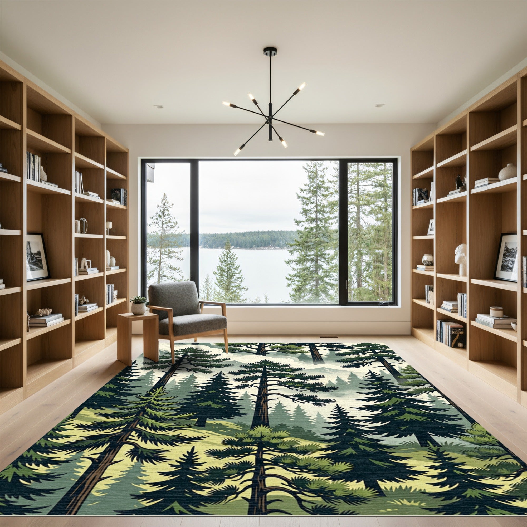 Mist Forest Mountain Pine Landscape Rug