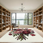 Lush Crimson Tulip Peony Bouquet Rug