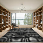 Abstract Silver Wave Line Rug