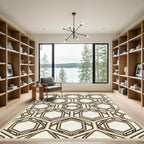 Sophisticated Beige and Brown Geometric Hexagon Rug