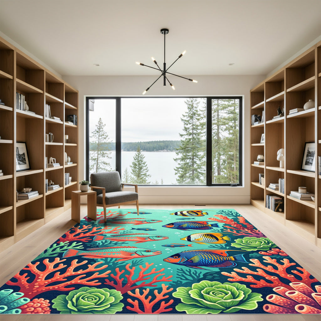 Vibrant Tropical Coral Reef Marine Life Rug