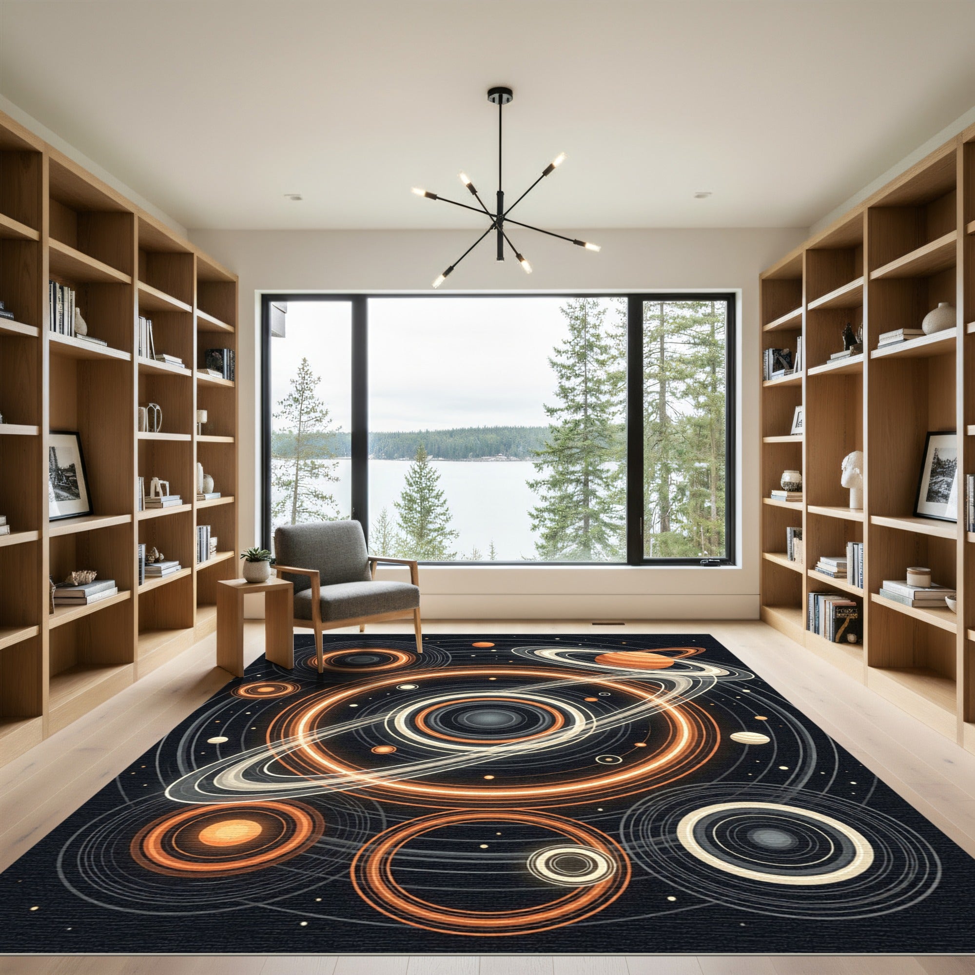 Celestial Golden Rings Cosmic Orbit Rug