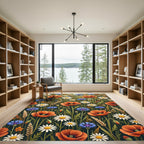 Vibrant Wildflower Meadow Poppy Daisy Field Rug