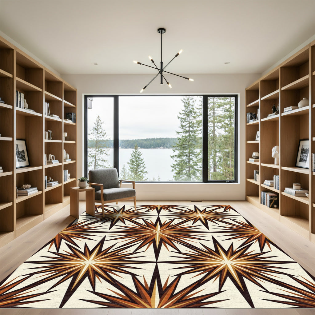 Radiant Amber Starburst Composition Rug