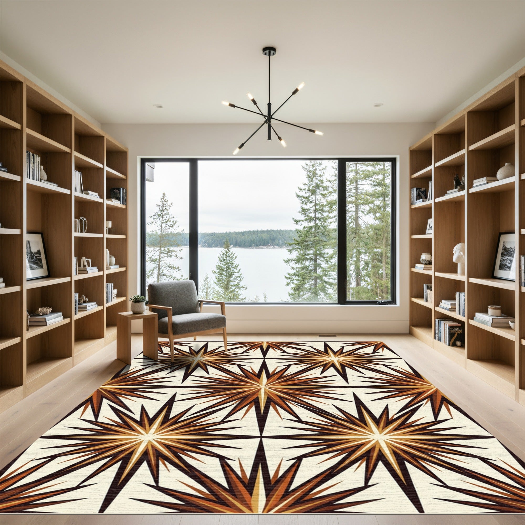 Radiant Amber Starburst Composition Rug