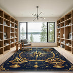 Golden Celestial Compass Navigational Map Rug