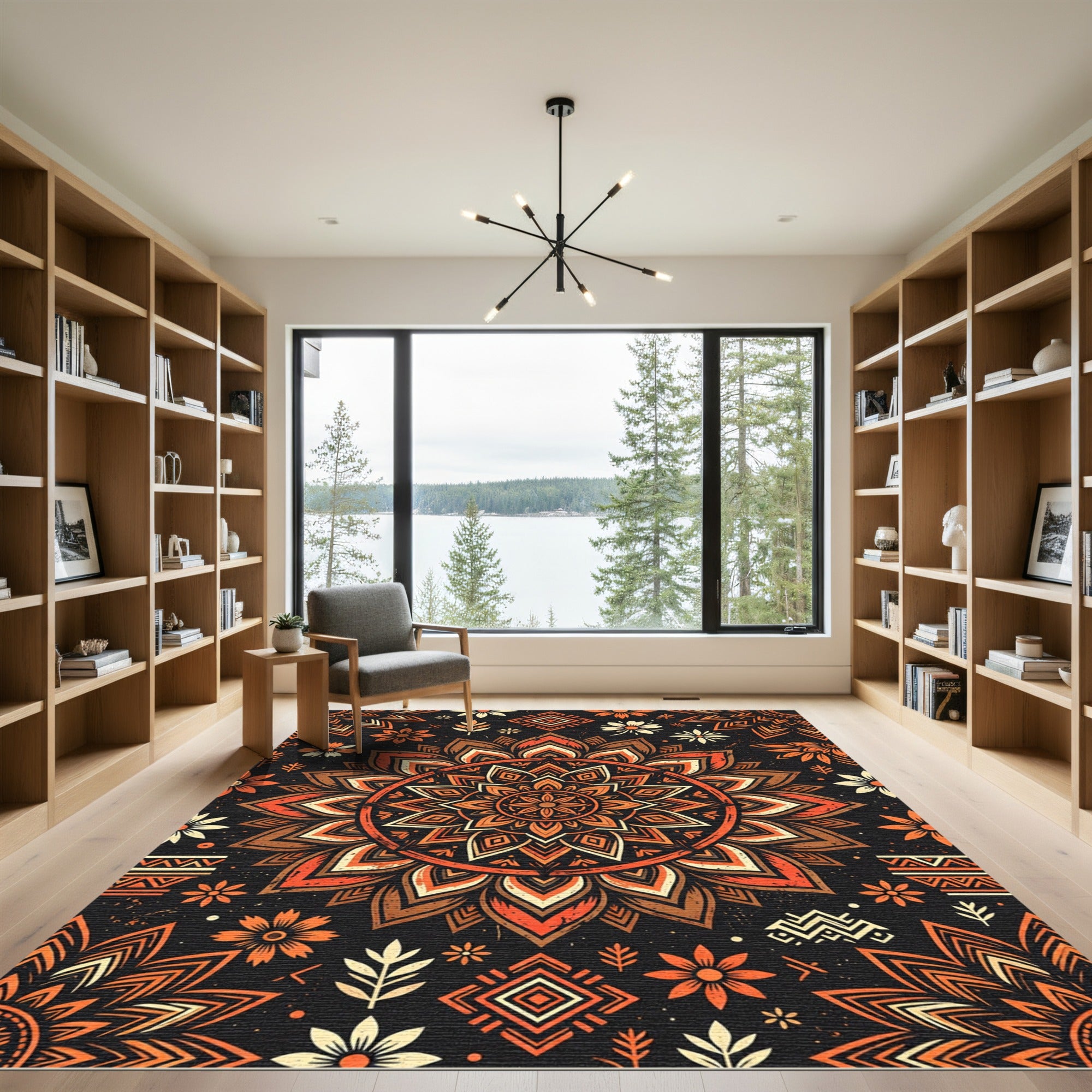 Burnt Orange Mandala Floral Medallion Rug