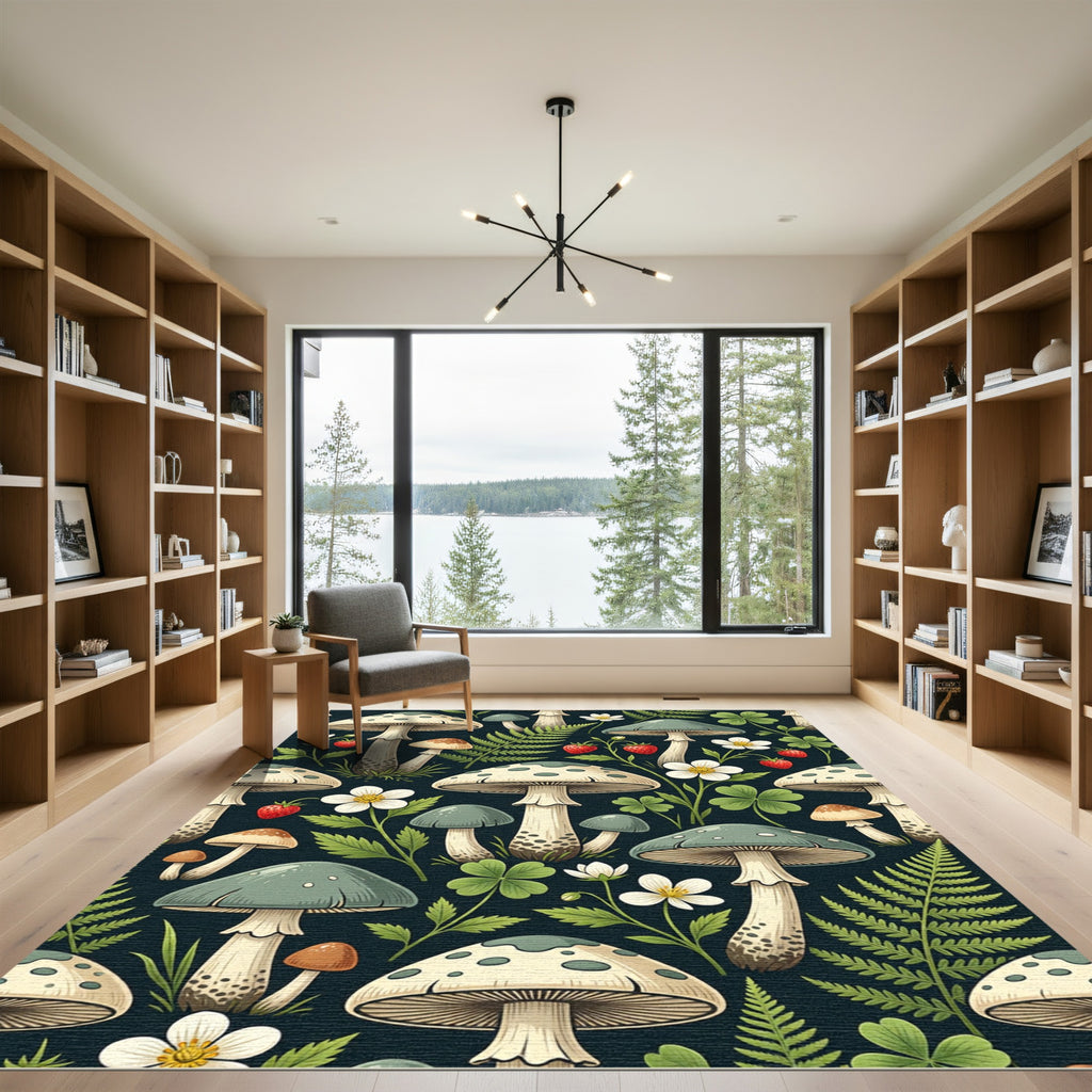 Whimsical Toadstool Mushroom Forest Meadow Rug