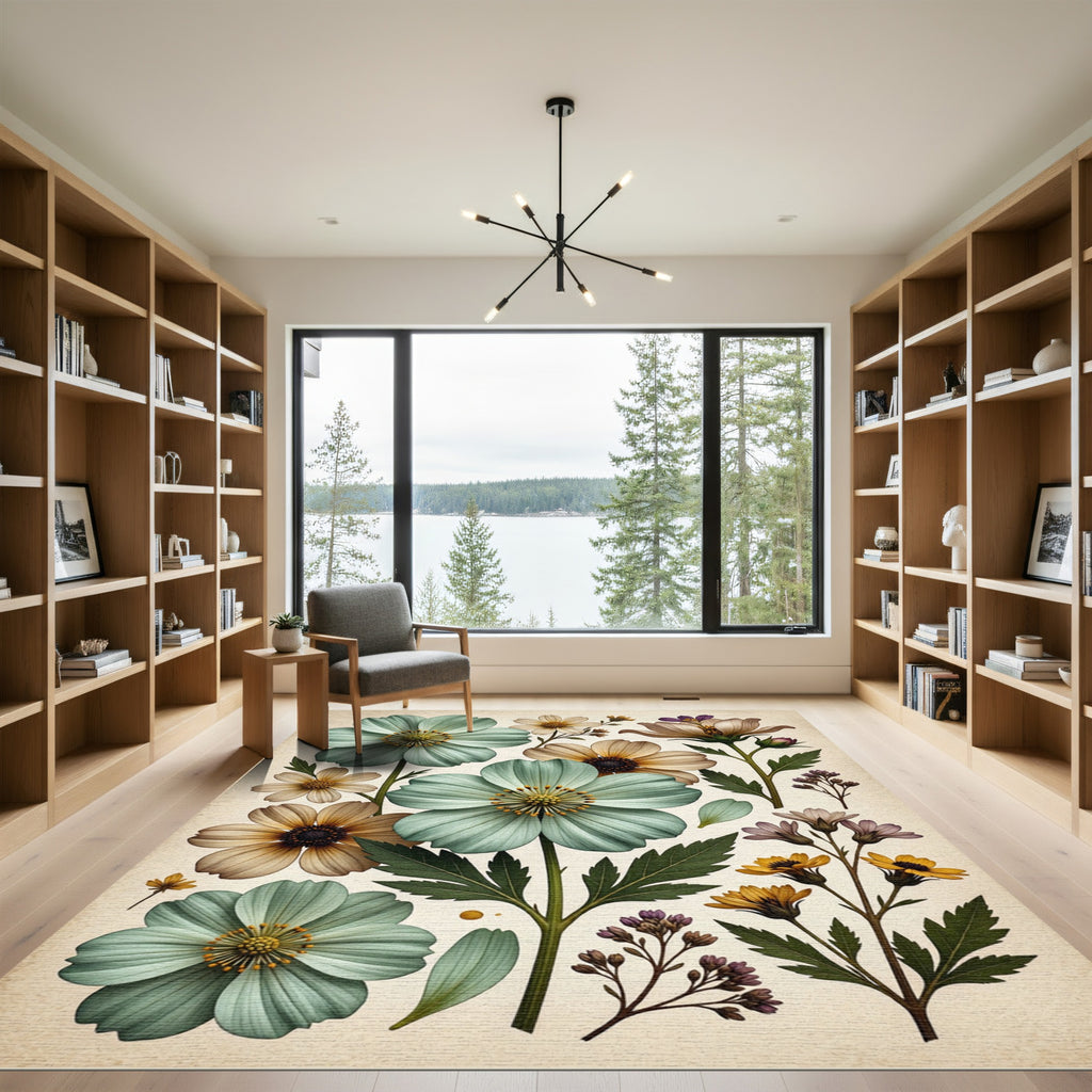 Soft Pastel Botanical Cosmos Rug