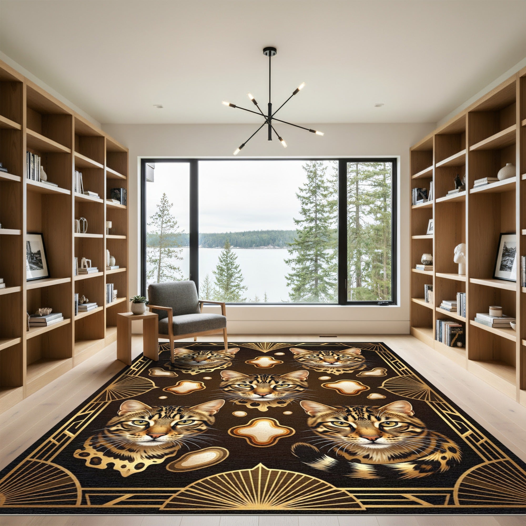 Gilded Art Deco Feline Portrait Rug