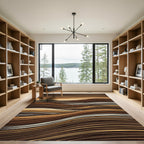 Earthy Brown Abstract Wavy Striped Rug