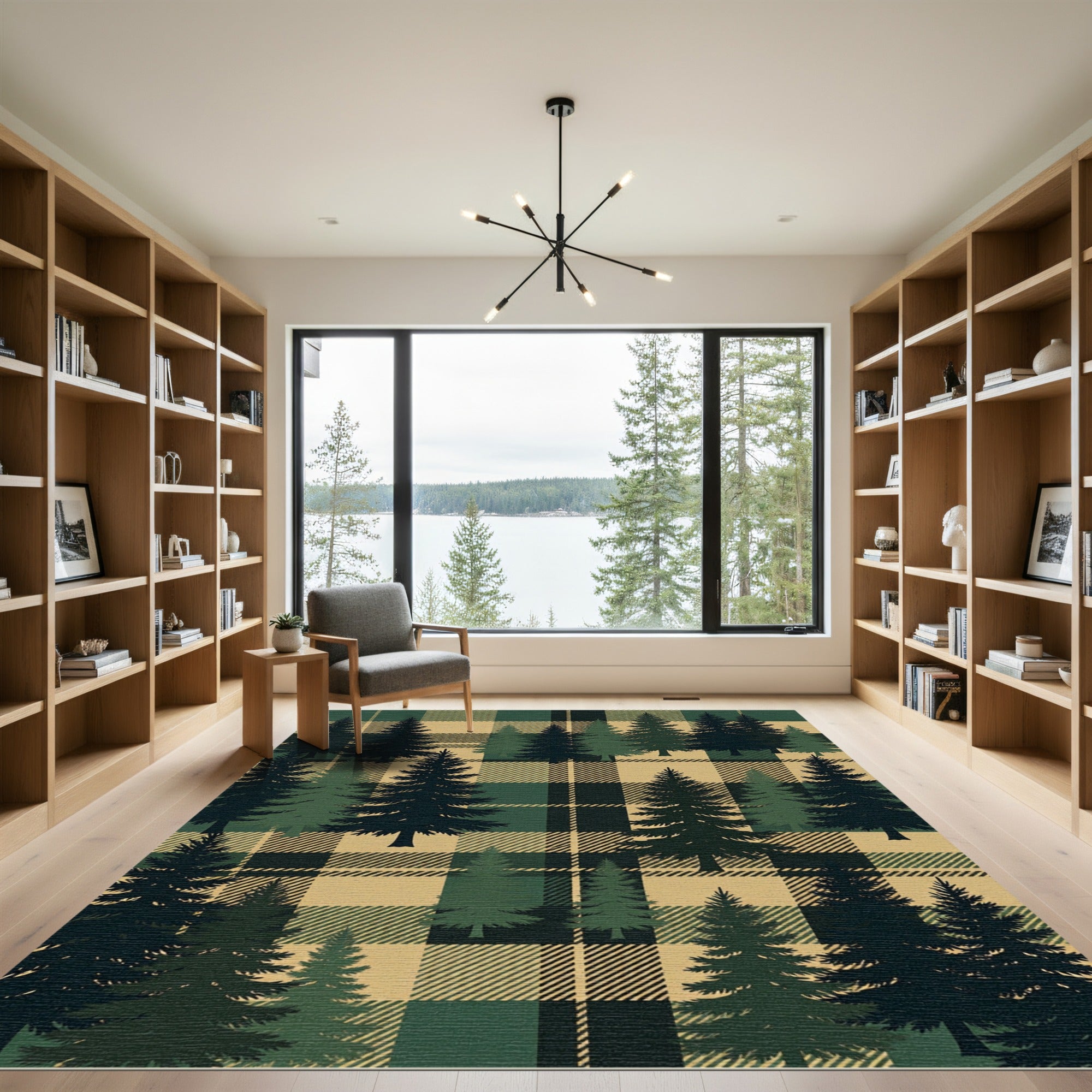 Forest Pine Plaid Tartan Check Rug