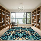 Art Deco Teal Gold Fan Scatter Rug