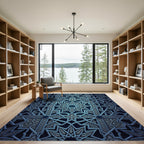 Deep Blue Geometric Starburst Lattice Rug