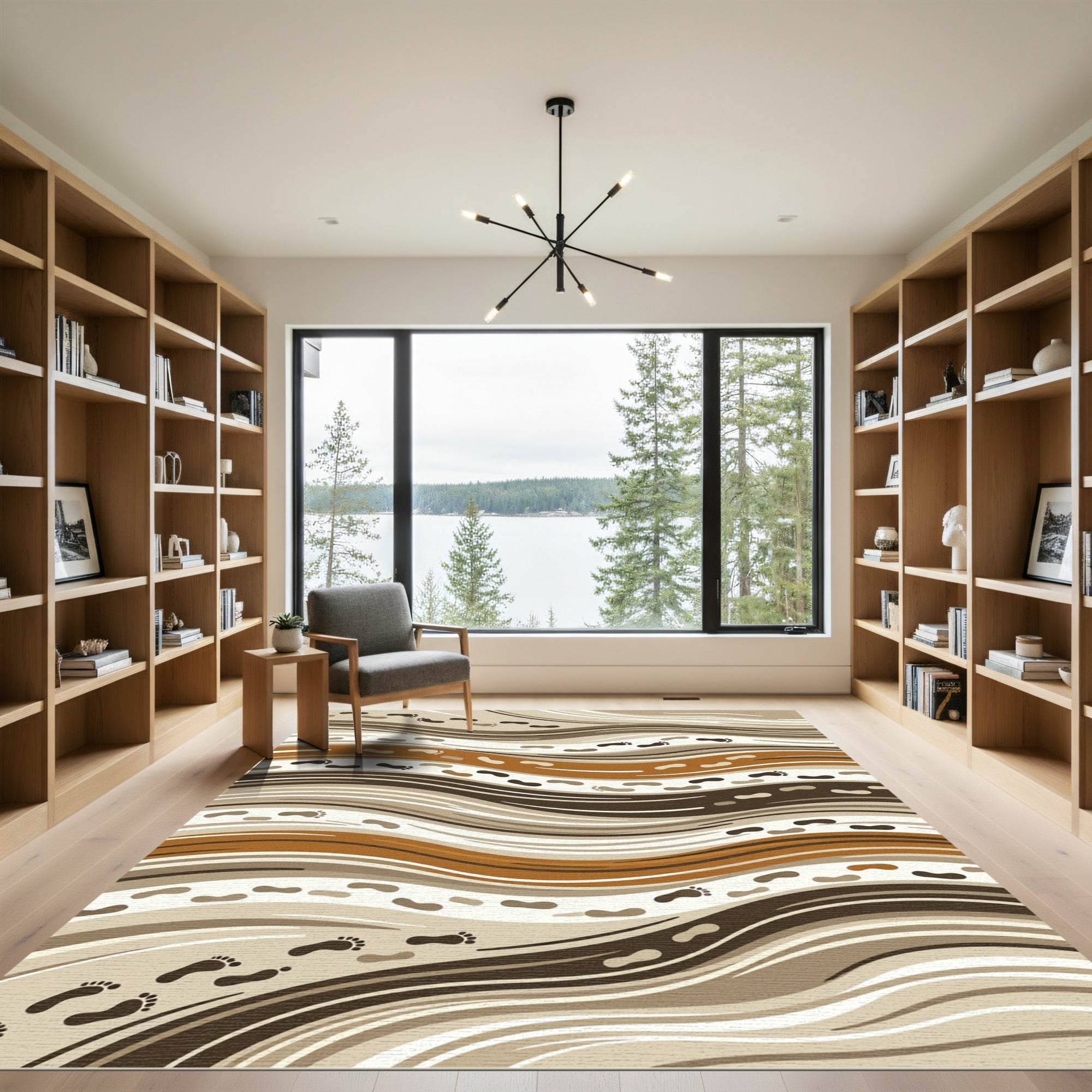 Earth Tone Wavy Footprint Abstract Rug