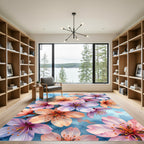 Soft Pastel Cherry Blossom Watercolor Floral Rug