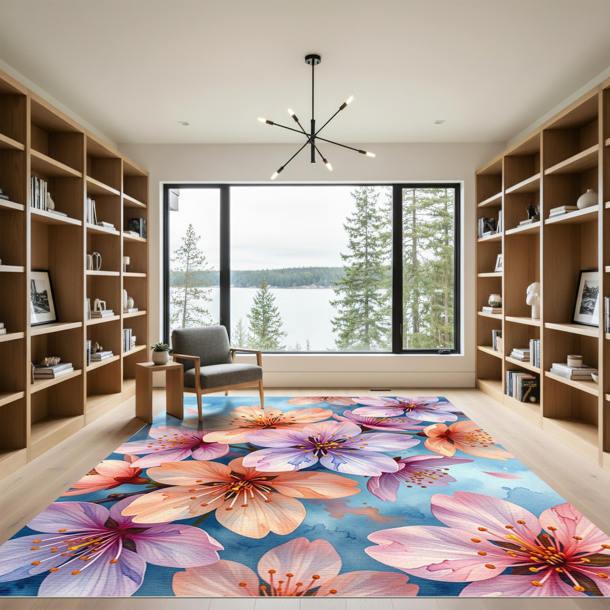 Soft Pastel Cherry Blossom Watercolor Floral Rug
