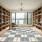 Modern Gray Cream Rectangular Grid Rug