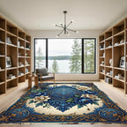 Elegant Blue Floral Medallion Scrollwork Rug