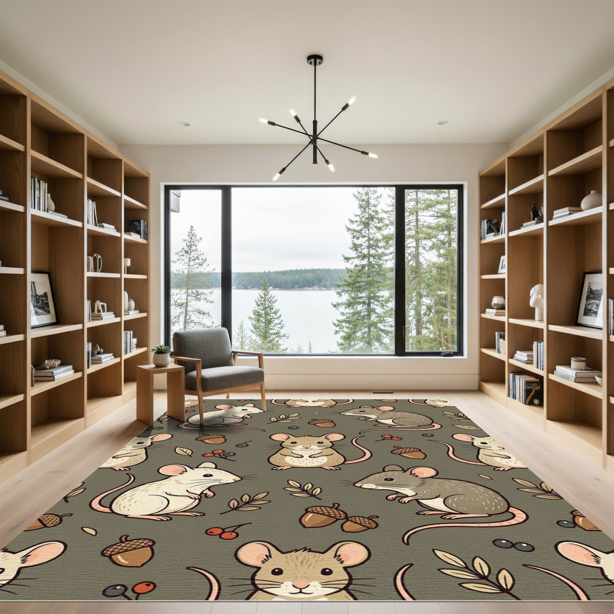 Whimsical Forest Mouse and Acorn Rug