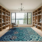 Celestial Teal Geometric Star Medallion Rug