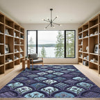 Indigo Floral Scalloped Arch Tile Rug