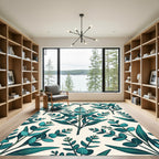 Lush Teal Eucalyptus Leaf Botanical Rug
