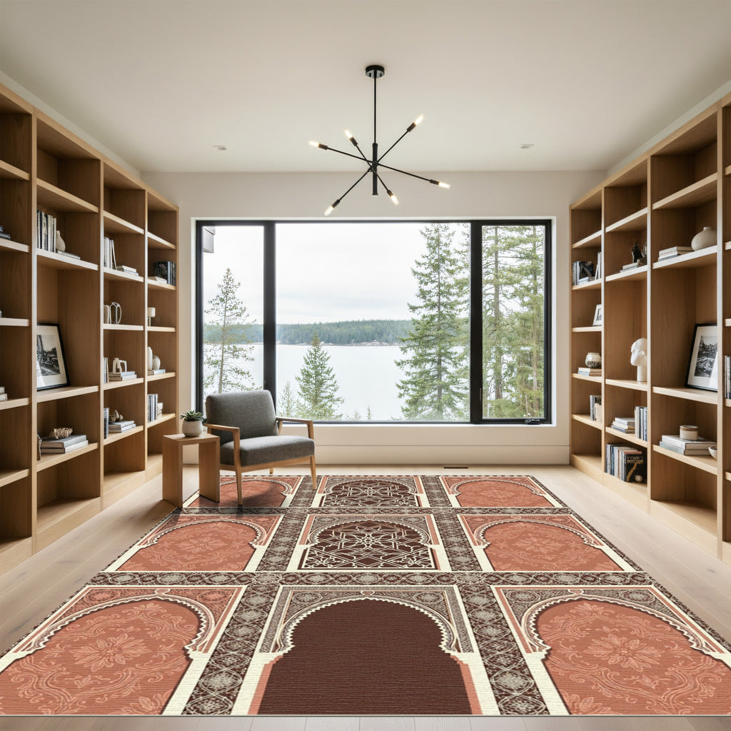 Terracotta Arched Lattice Floral Tapestry Rug