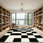 Modern Monochrome Abstract Checkered Grid Rug