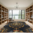 Royal Gold and Charcoal Heraldic Crest Rug