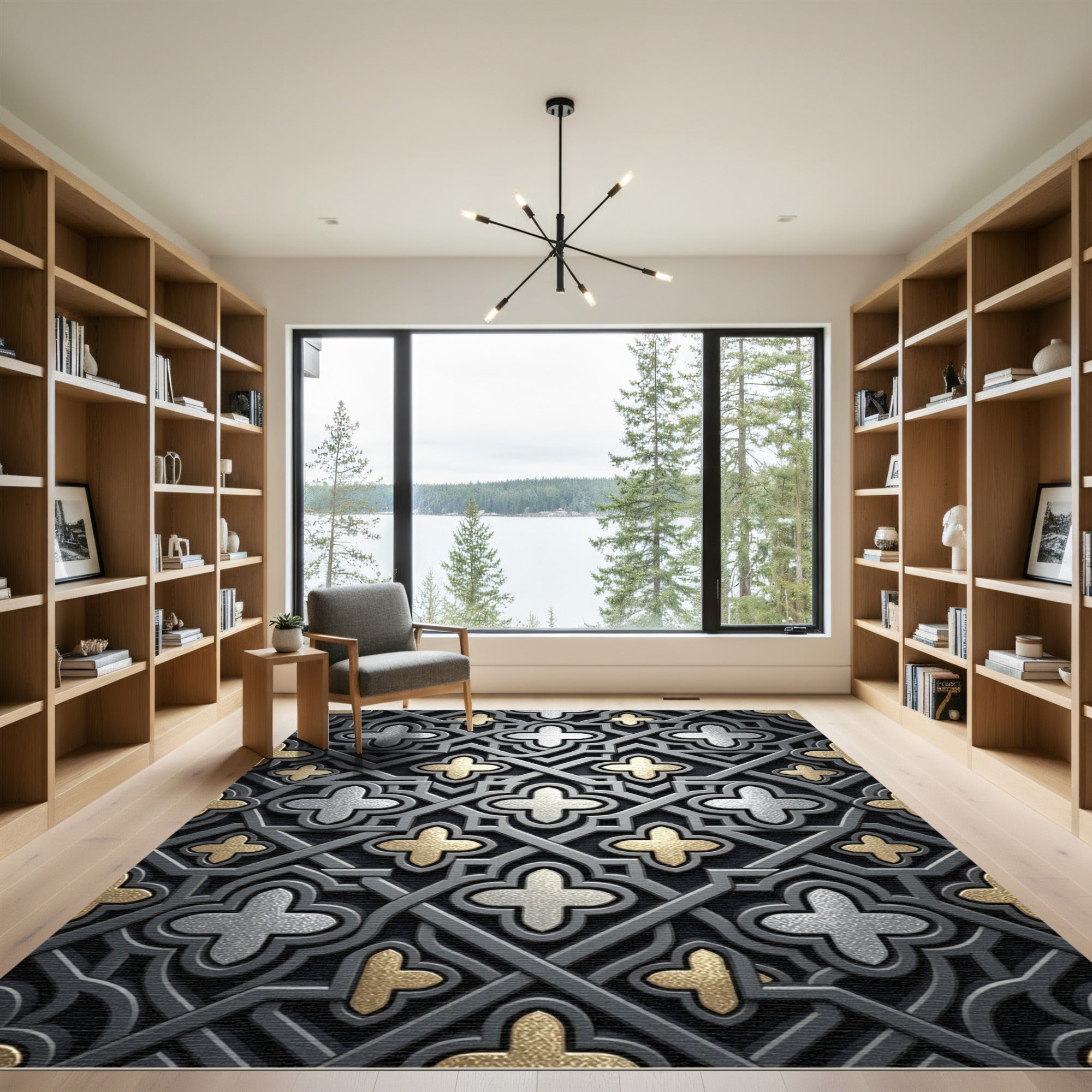 Silver and Gold Geometric Quatrefoil Rug