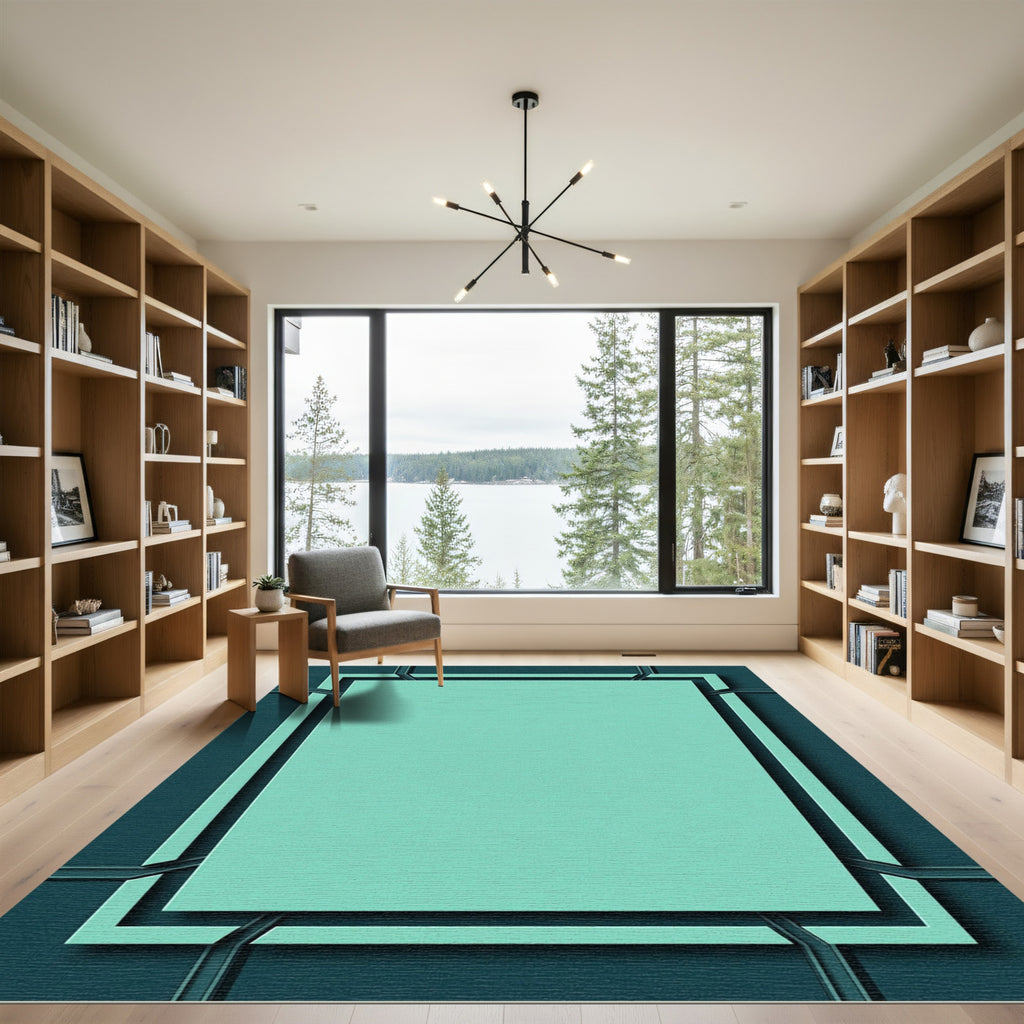 Teal Geometric Layered Rectangle Rug