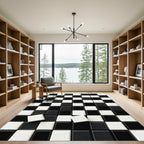 Modern Monochrome Geometric Checkerboard Square Rug