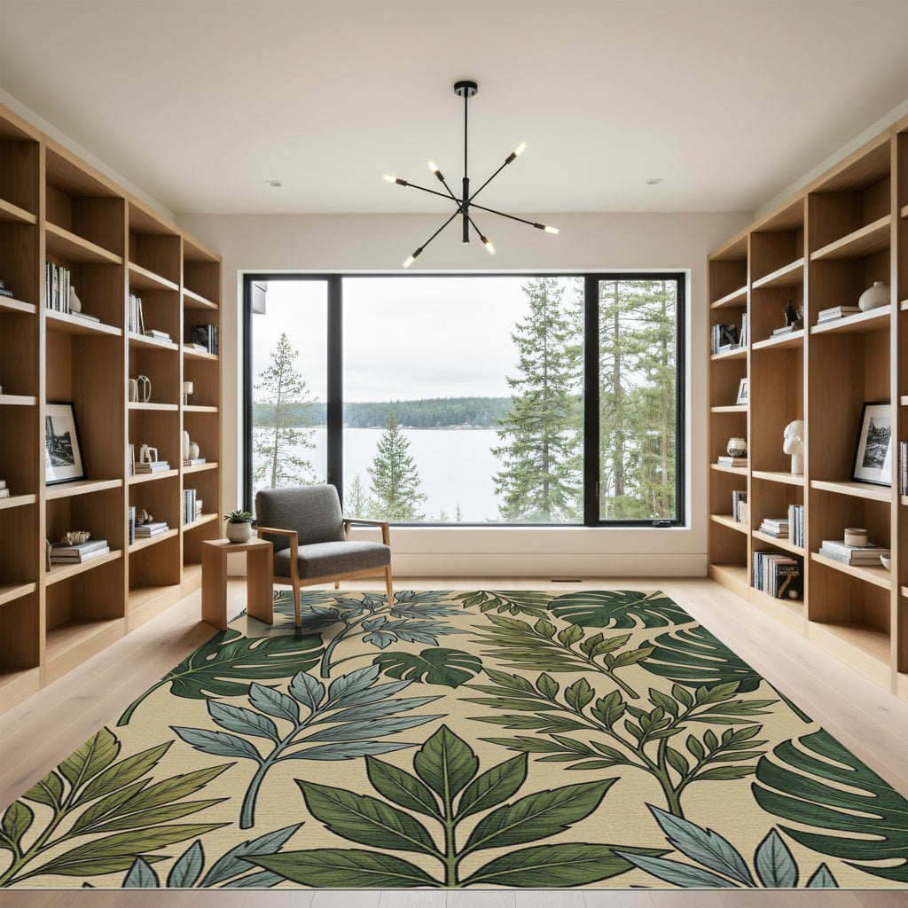 Green Blue Leafy Branch Foliage Rug