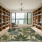 Green Blue Leafy Branch Foliage Rug