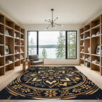 Black and Gold Celestial Floral Mandala Rug
