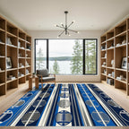Modern Blue Silver Football Stripe Rug
