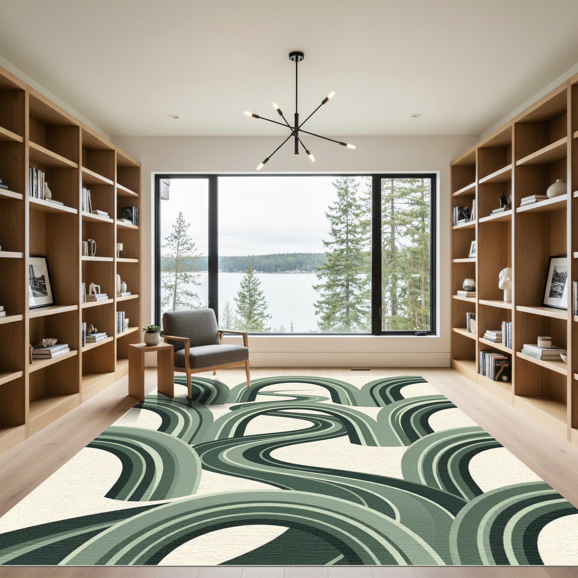 Retro Green Arches Winding Road Rug